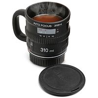 Lens shaped coffee mug