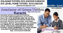 Gulshan Tutors Academy of all areas in karachi.